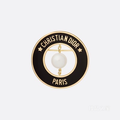 Dior Symbol 胸针 金色饰面金属、白色树脂珠饰和黑色涂漆装饰
