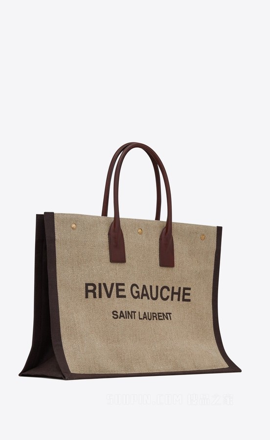 印花亚麻和皮革RIVE GAUCHE托特包