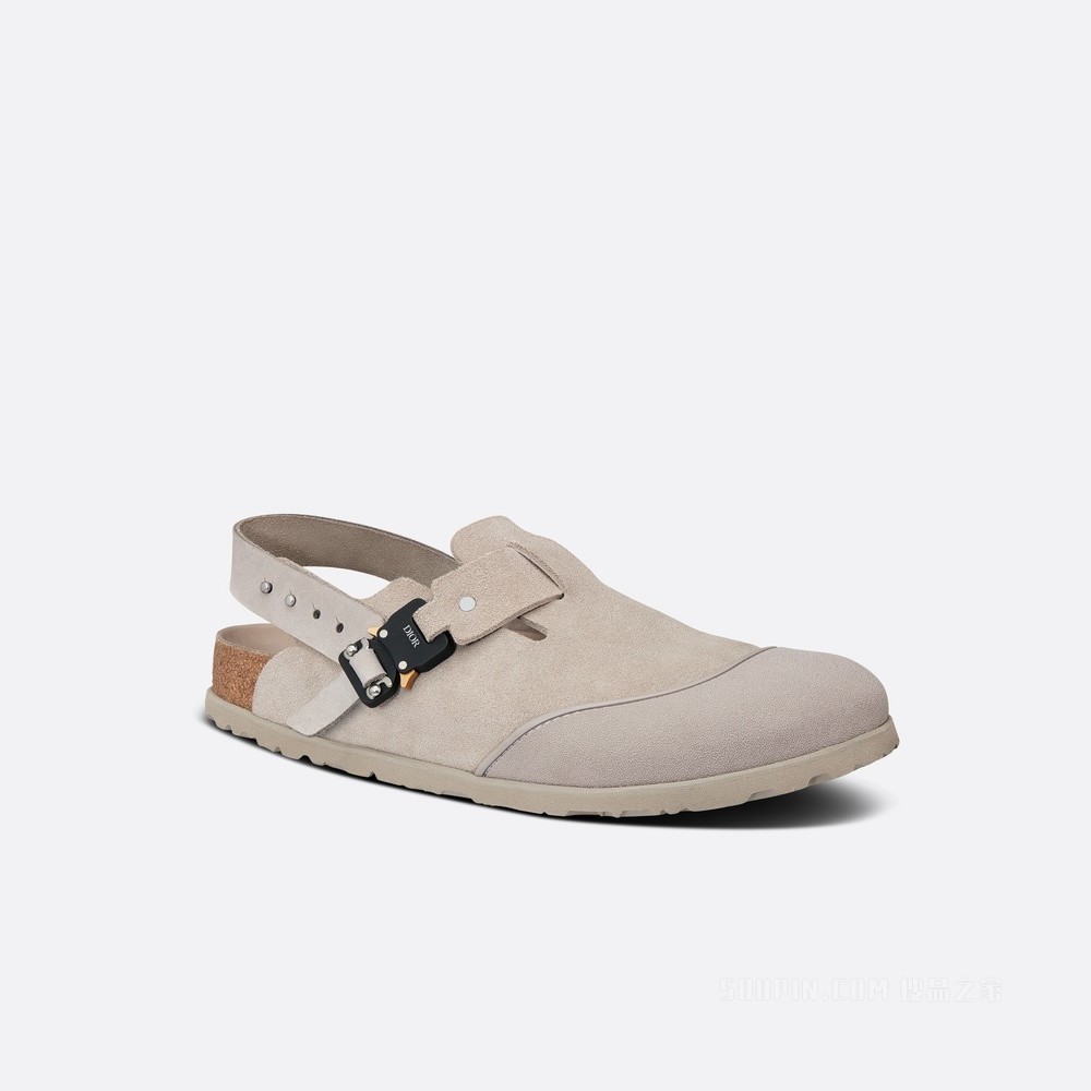 DIOR AND BIRKENSTOCK Tokyo 穆勒鞋 米灰色磨砂牛皮革