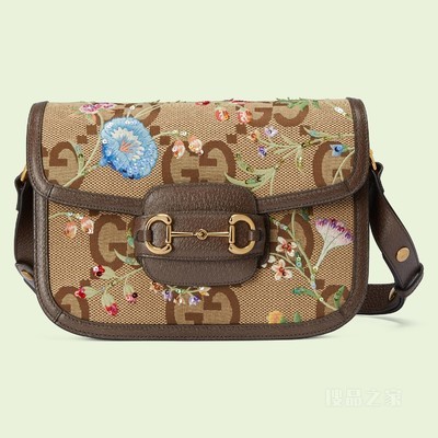Gucci 马衔扣1955系列肩背包 驼色和乌木色帆布