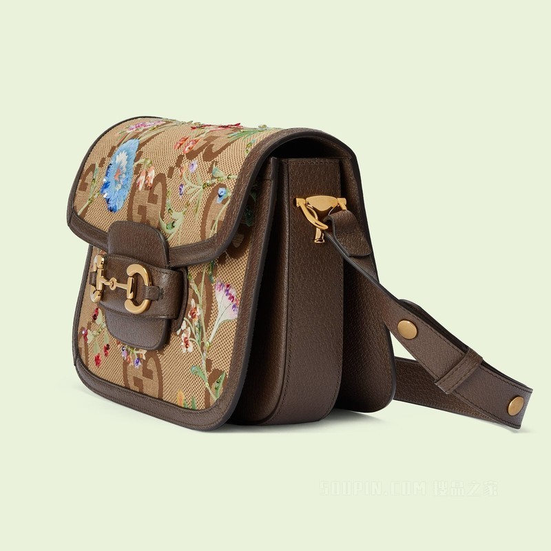 Gucci 马衔扣1955系列肩背包 驼色和乌木色帆布