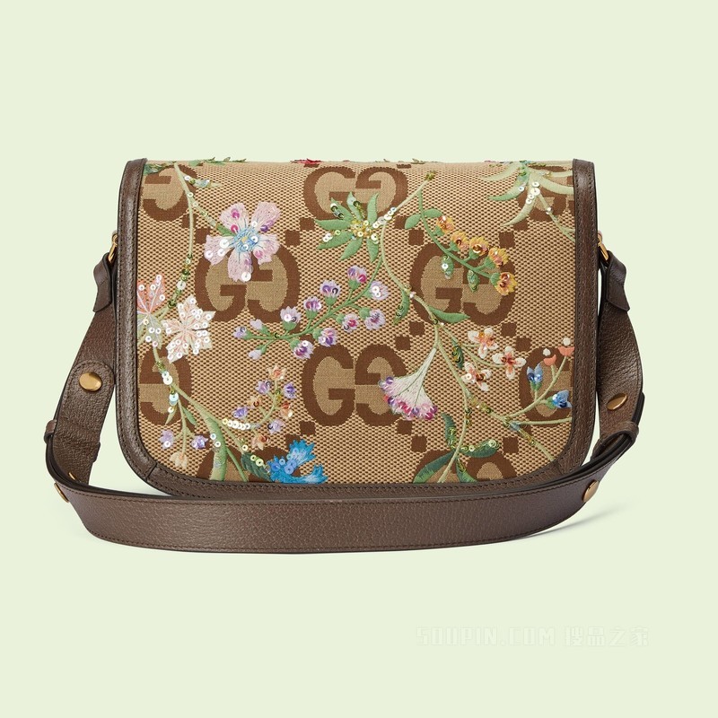 Gucci 马衔扣1955系列肩背包 驼色和乌木色帆布