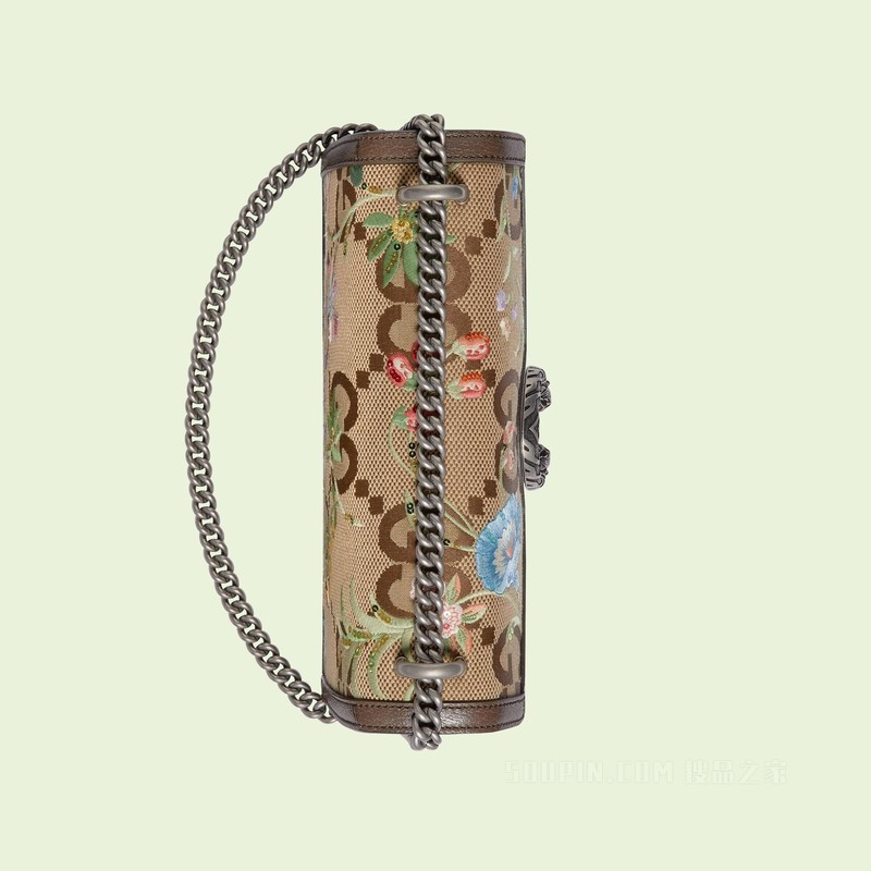 Dionysus系列超级双G小号肩背包 驼色和乌木色帆布