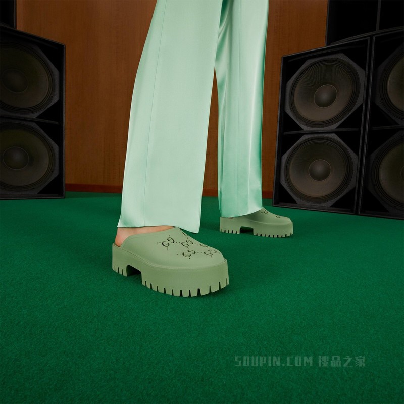 女士GG便鞋 绿色橡胶