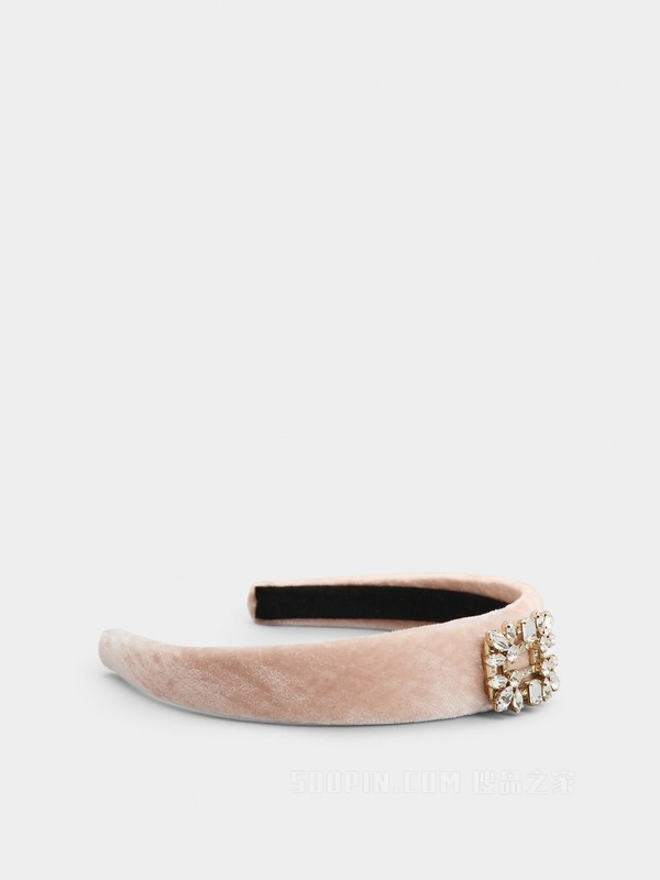 Broche Vivier 钻扣天鹅绒发箍 粉色