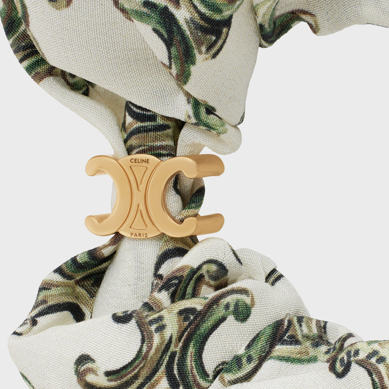 CELINE TRIOMPHE CAMO金色饰面黄铜和白色桑蚕丝发带 26817