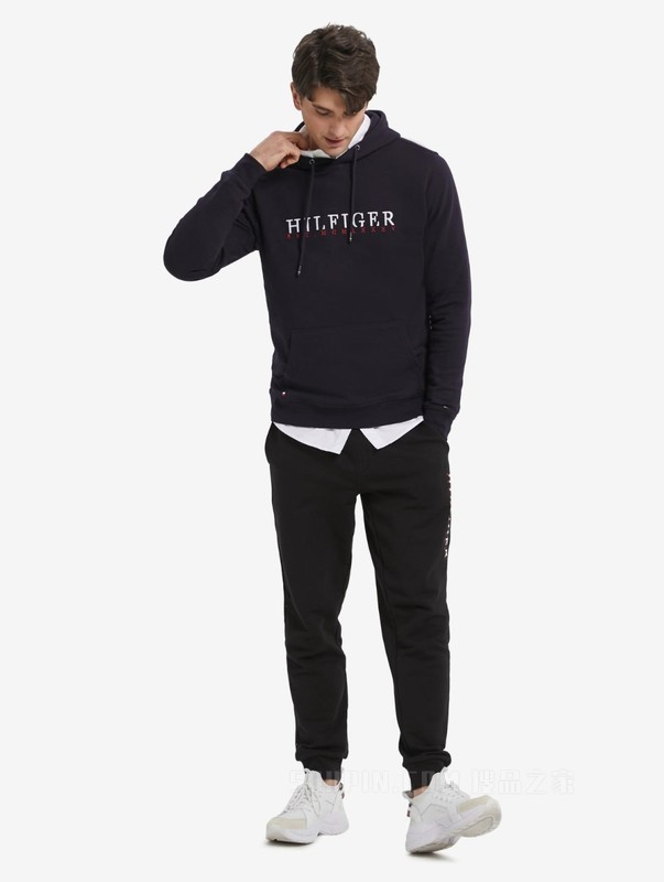 Tommy 22新款春季男装经典潮流刺绣字母连帽套头卫衣MW0MW22356