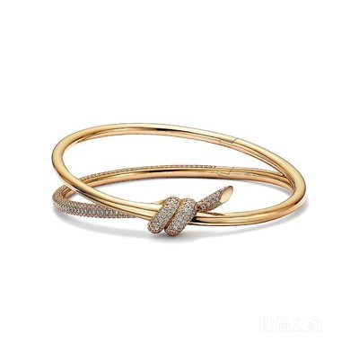Tiffany Knot 系列 18K 黄金镶钻双行铰链手镯