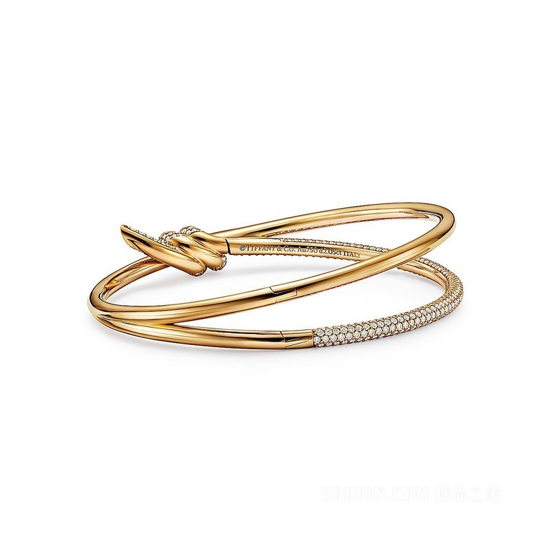 Tiffany Knot 系列 18K 黄金镶钻双行铰链手镯