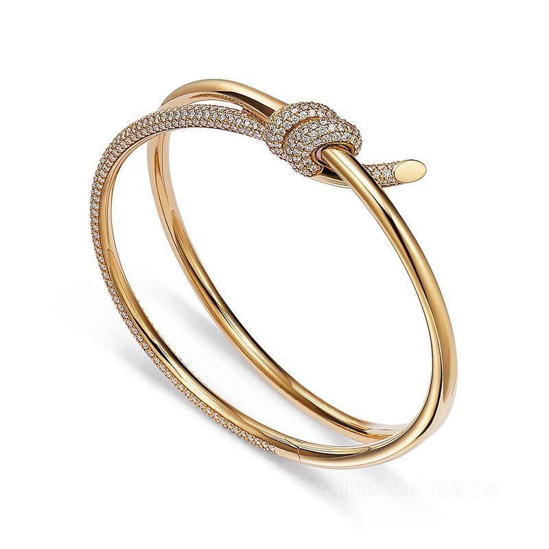 Tiffany Knot 系列 18K 黄金镶钻双行铰链手镯