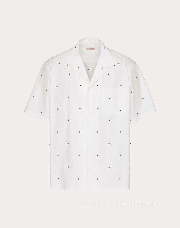 【Valentino/华伦天奴】ROCKSTUD SPIKE铆钉装饰棉质衬衫 1V3AAA944WW001-搜品之家
