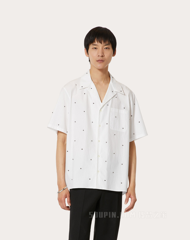 【Valentino/华伦天奴】ROCKSTUD SPIKE铆钉装饰棉质衬衫 1V3AAA944WW001-搜品之家