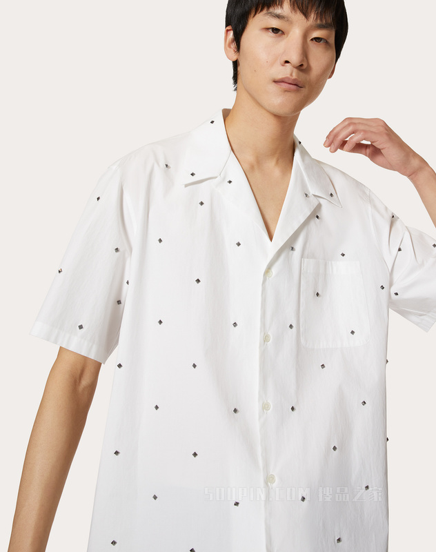 【Valentino/华伦天奴】ROCKSTUD SPIKE铆钉装饰棉质衬衫 1V3AAA944WW001-搜品之家