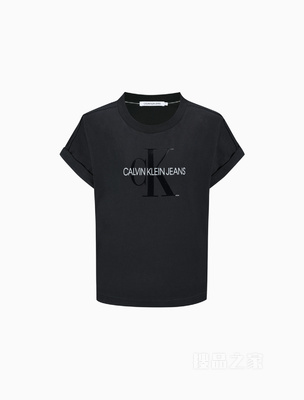 Calvin Klein 22春季新款女士时尚光泽印花透气棉质宽松短袖T恤ZW01735