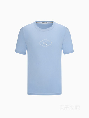 Calvin Klein 22春季新款男士休闲圆领菱形印花纯棉透气短袖T恤ZM01900