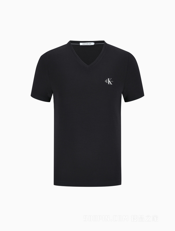 Calvin Klein 22春季新款男士简约休闲V领透气层叠LOGO短袖T恤ZM01866