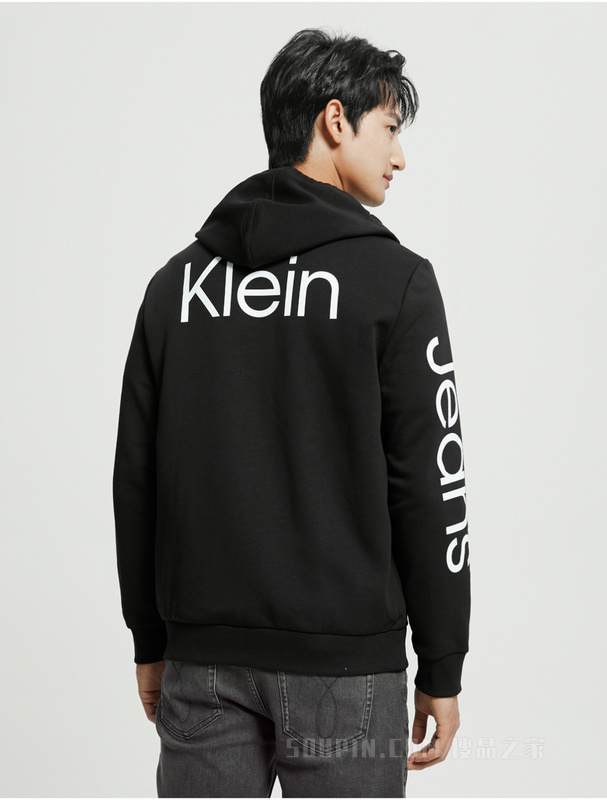 Calvin Klein 22春夏新品男士连帽拉链开衫LOGO印花加绒卫衣40DC414