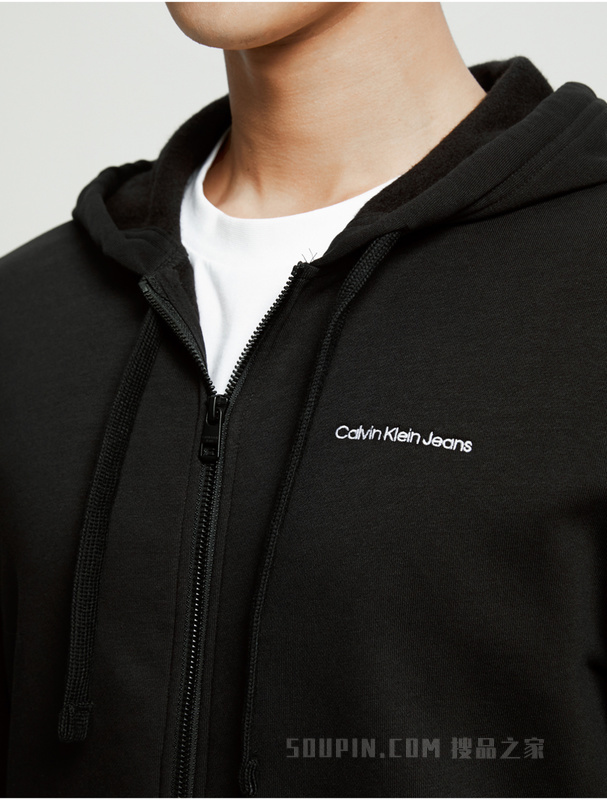 Calvin Klein 22春夏新品男士连帽拉链开衫LOGO印花加绒卫衣40DC414