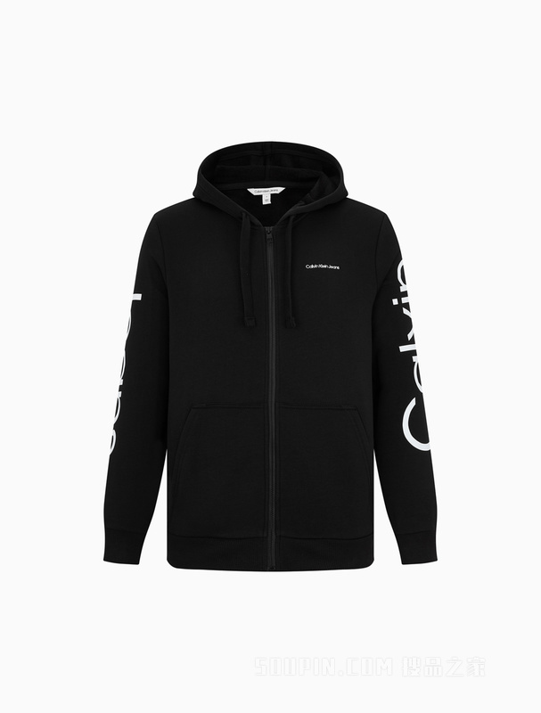 Calvin Klein 22春夏新品男士连帽拉链开衫LOGO印花加绒卫衣40DC414