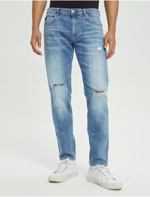 Calvin Klein 22春夏新品男士合体楔形版破洞水洗弹力牛仔裤J320655