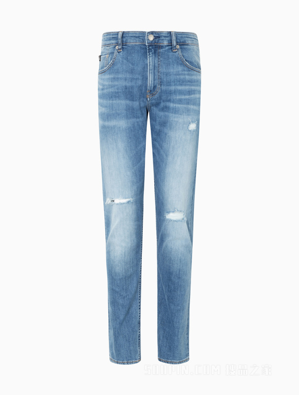 Calvin Klein 22春夏新品男士合体楔形版破洞水洗弹力牛仔裤J320655