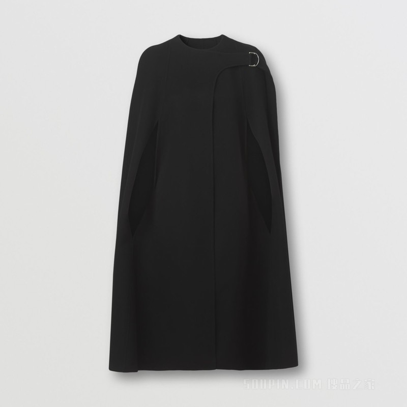 D 型环装饰双面羊绒斗篷 (黑色) - 女士