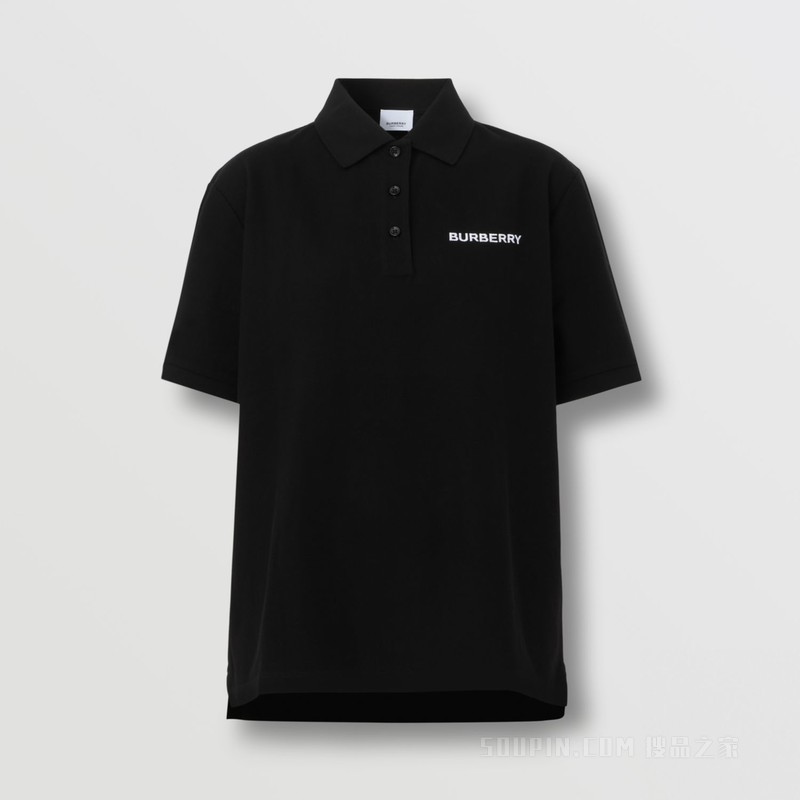 专属标识装饰珠地网眼布棉质 Polo 衫 (黑色) - 女士