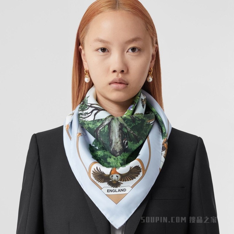 女王白金禧年纪念丝质方巾 (浅蓝色) - 女士