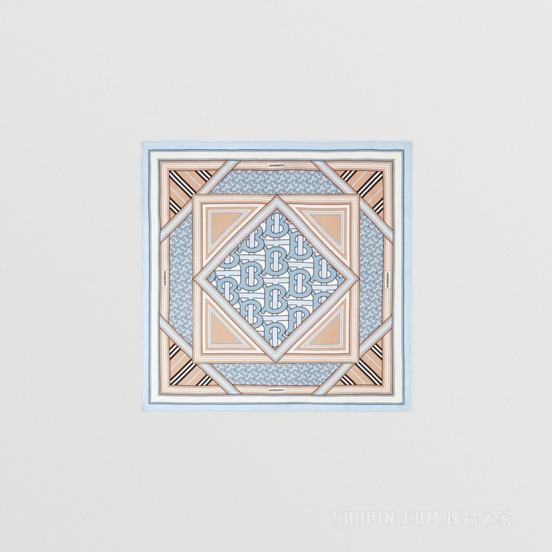 蒙太奇印花丝质方巾 (淡蓝色 / 开心果色)