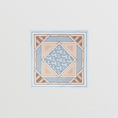 蒙太奇印花丝质方巾 (淡蓝色 / 开心果色)