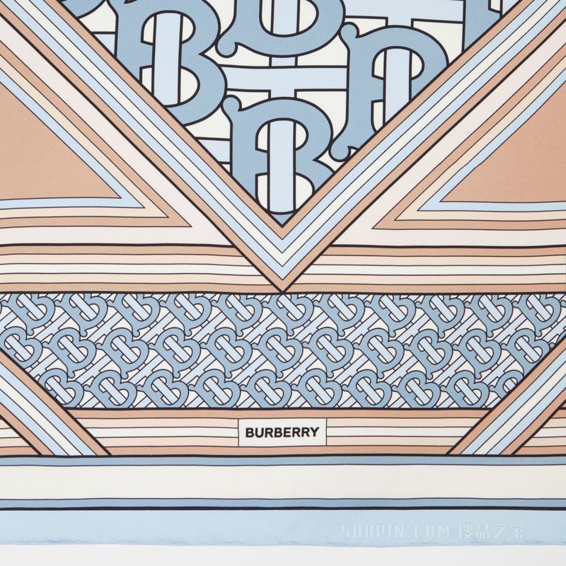 蒙太奇印花丝质方巾 (淡蓝色 / 开心果色)