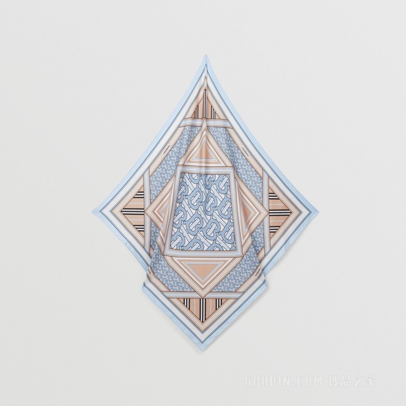 蒙太奇印花丝质方巾 (淡蓝色 / 开心果色)