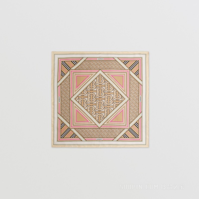 蒙太奇印花丝质方巾 (米色 / 淡粉色)