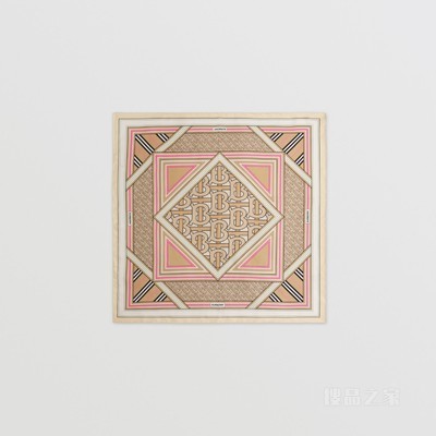 蒙太奇印花丝质方巾 (米色 / 淡粉色)