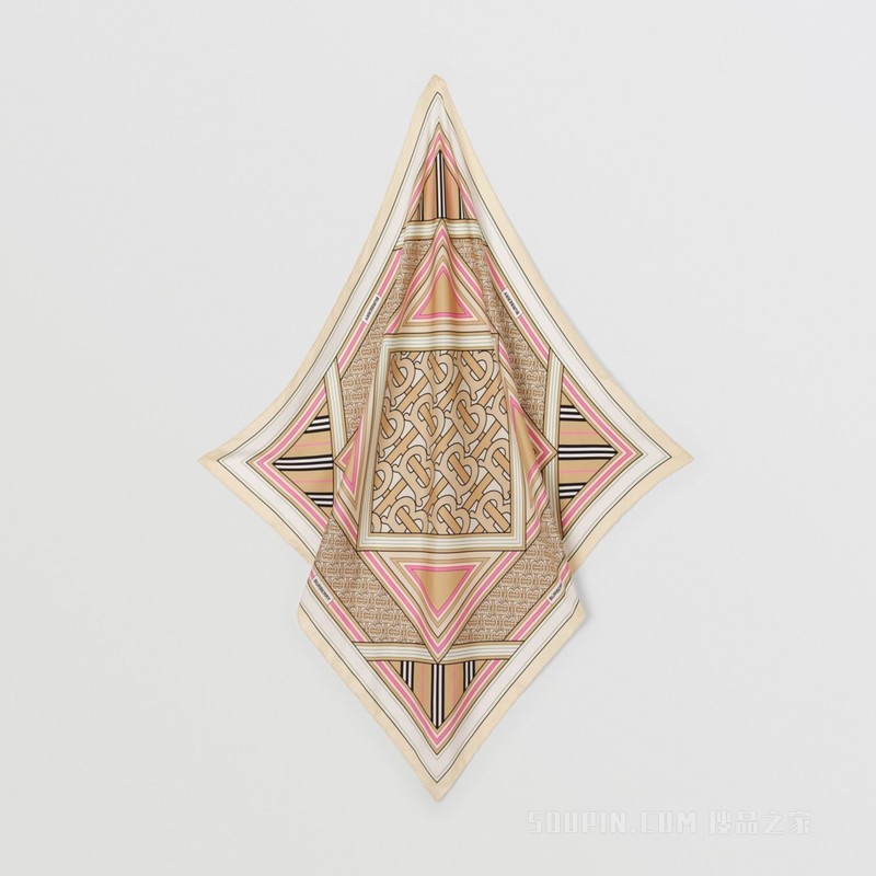 蒙太奇印花丝质方巾 (米色 / 淡粉色)