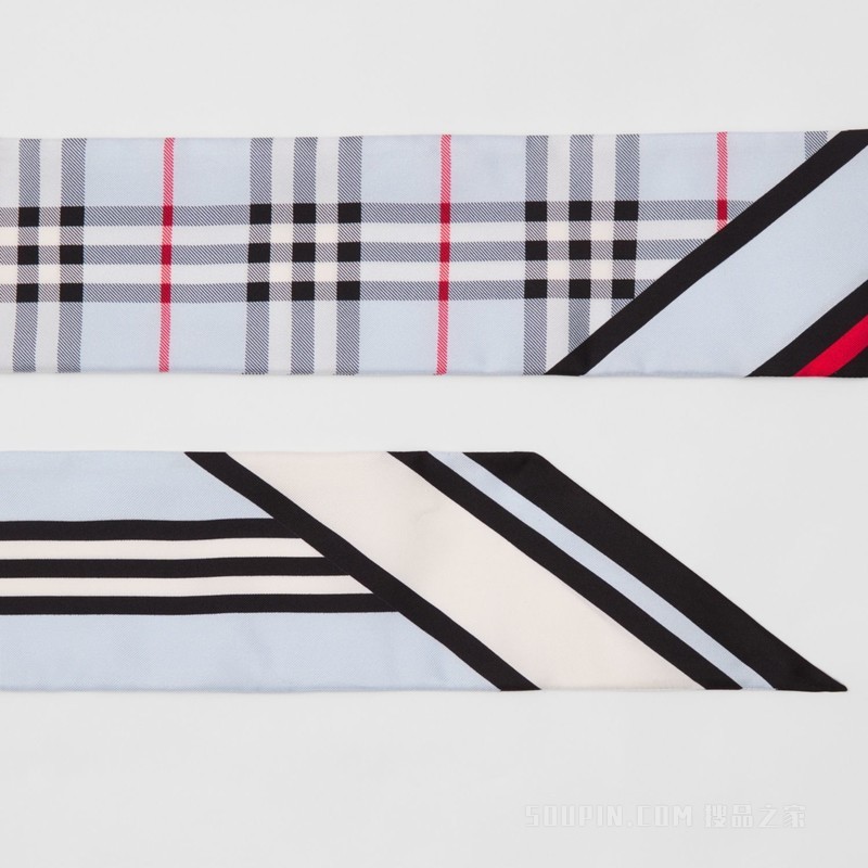 蒙太奇印花窄版丝巾 (浅蓝色) - 女士