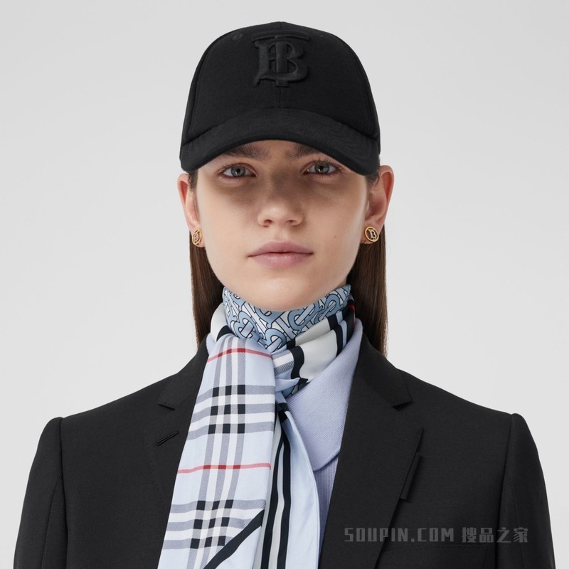 蒙太奇印花窄版丝巾 (浅蓝色) - 女士