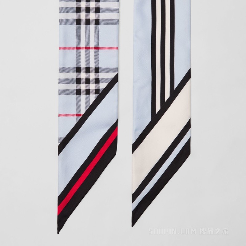 蒙太奇印花窄版丝巾 (浅蓝色) - 女士