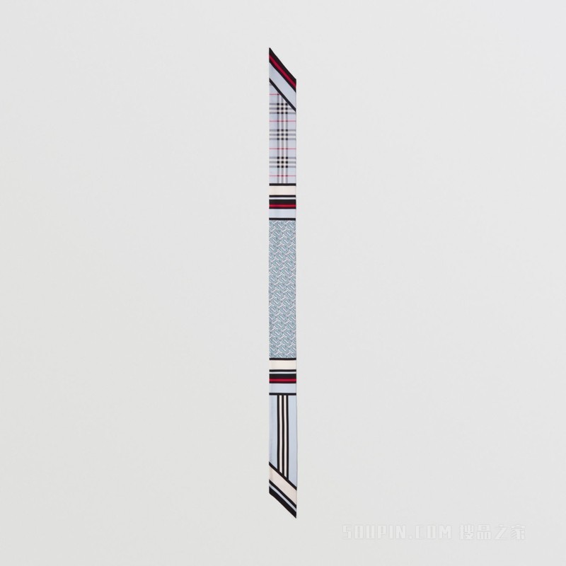 蒙太奇印花窄版丝巾 (浅蓝色) - 女士