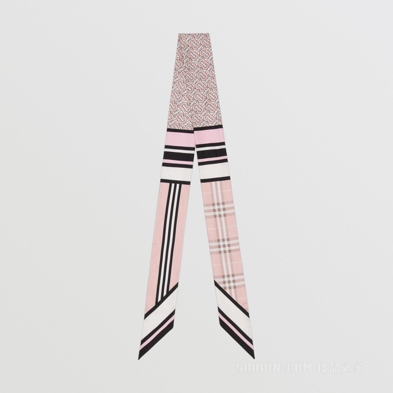 蒙太奇印花窄版丝巾 (胭红色) - 女士