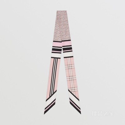 蒙太奇印花窄版丝巾 (胭红色) - 女士