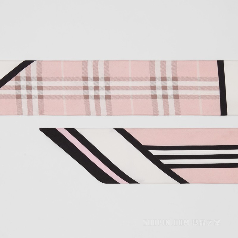 蒙太奇印花窄版丝巾 (胭红色) - 女士