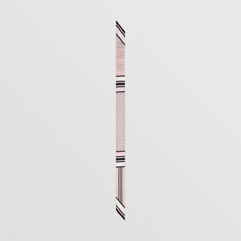 蒙太奇印花窄版丝巾 (胭红色) - 女士