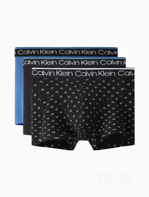 Calvin Klein 22春夏男三条装循环LOGO腰边棉质透气贴身平角内裤NP2421O