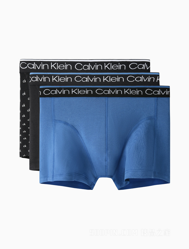 Calvin Klein 22春夏男三条装循环LOGO腰边棉质透气贴身平角内裤NP2421O