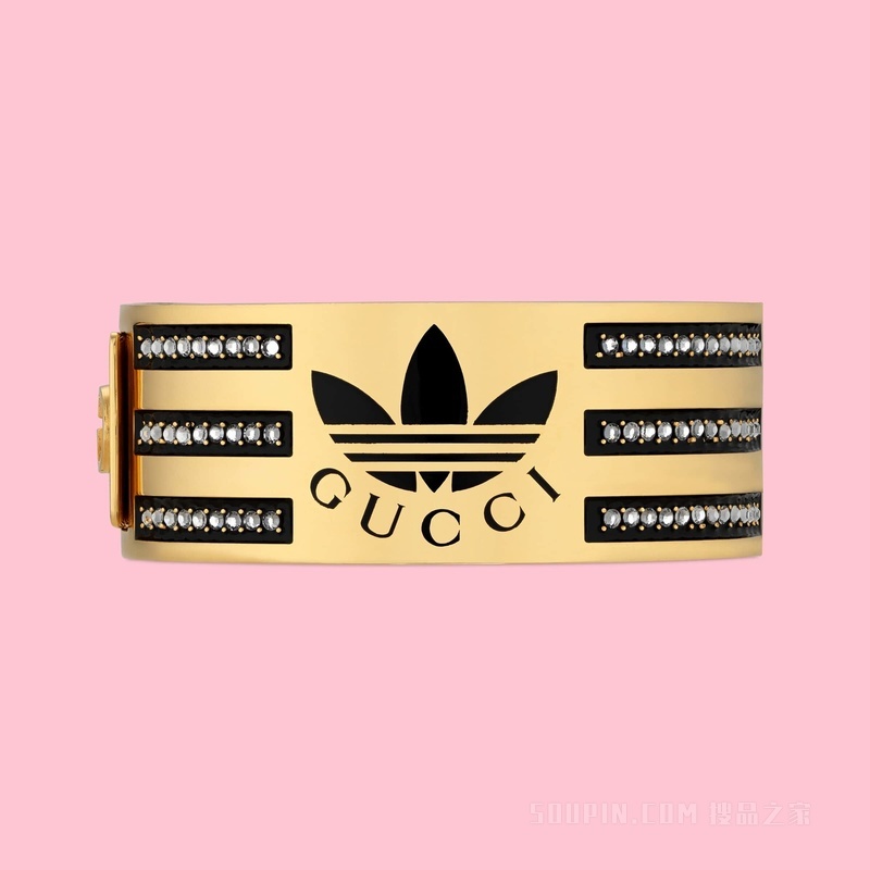 adidas x Gucci联名系列珐琅和水晶手镯 黄金色调金属
