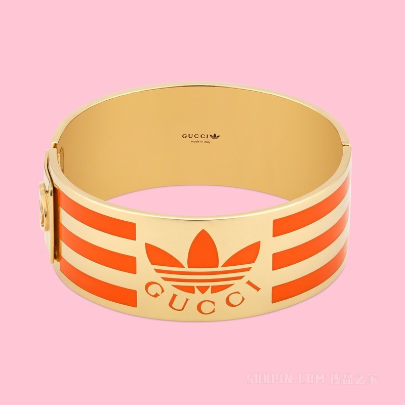adidas x Gucci联名系列珐琅条纹手镯 黄金色调金属