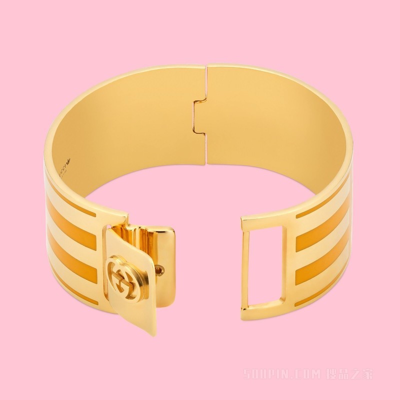 adidas x Gucci联名系列珐琅条纹手镯 黄金色调金属