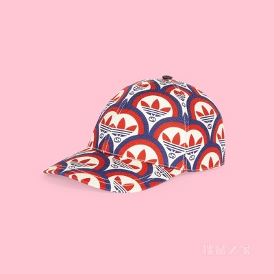 adidas x Gucci联名系列Trefoil印花棒球帽 蓝色和红色