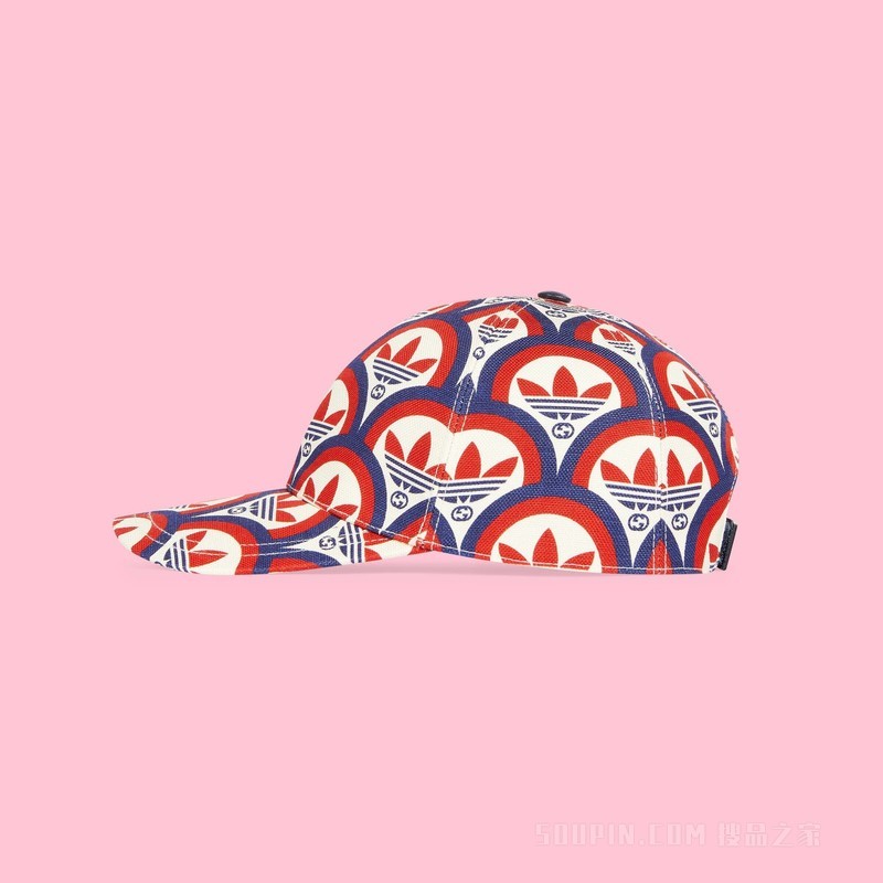 adidas x Gucci联名系列Trefoil印花棒球帽 蓝色和红色